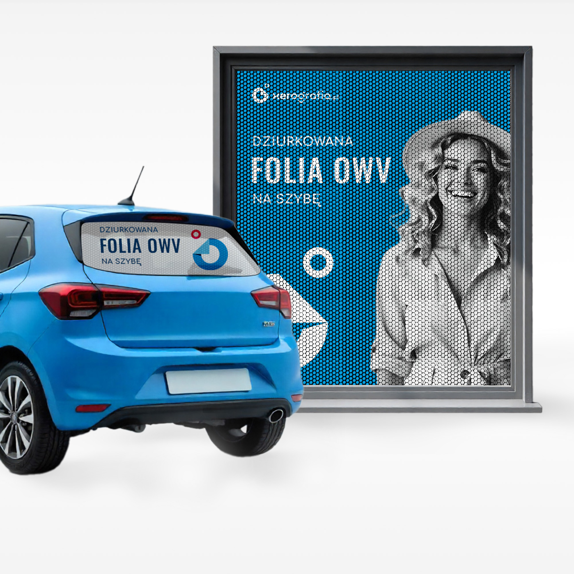 Folia OWV z mikrootworami — zasłania od zewnątrz, zapewnia widoczność od środka.
